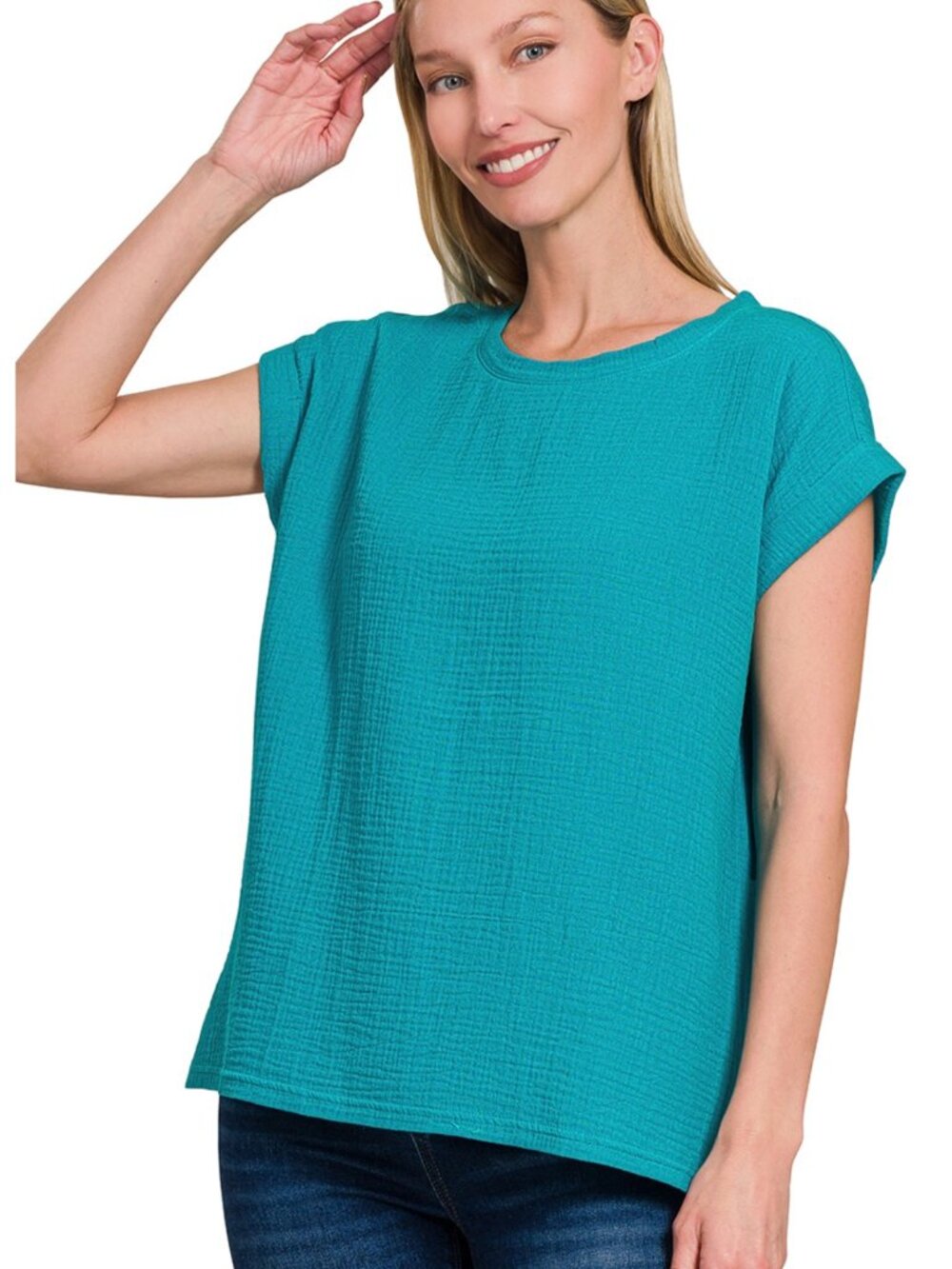 Zenana Women Lt Teal  RAISED RIB CAP SLEEVE TOP & SHORTS SET - CAP